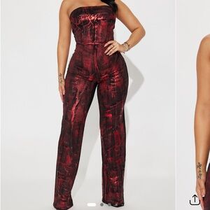 Fashion Nova Strapless Black and Red Jumpsuit stretchy